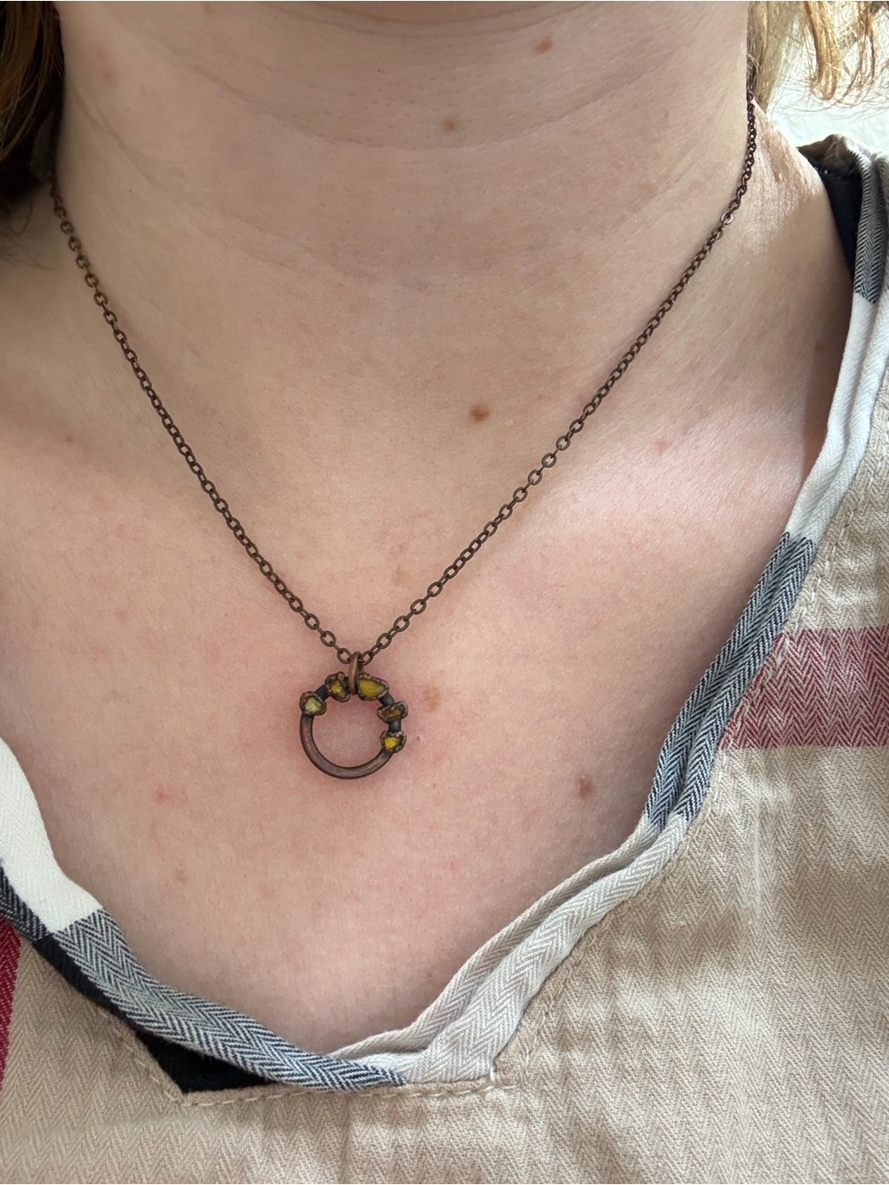 Delicate raw Baltic amber copper Circle Necklace with 5 stone gemstone pendant